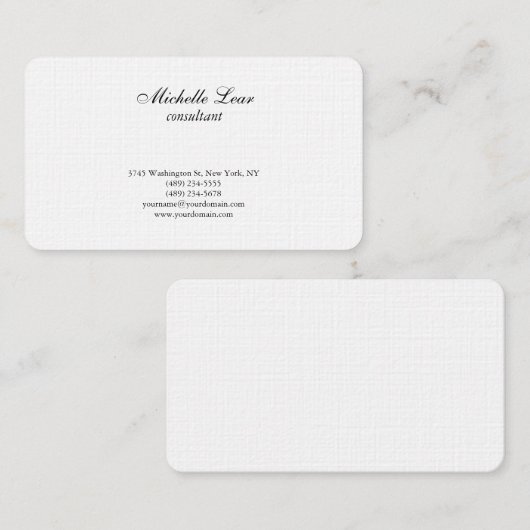 Luxe Premium Linnen Zwart & Wit Plain Klassiek Visitekaartje (Voorkant / Achterkant)