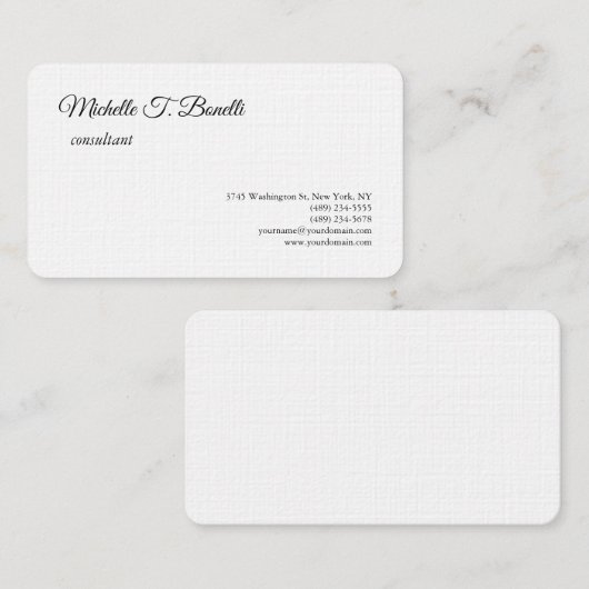 Luxe Premium Linnen Zwart Wit Script Minimalist Visitekaartje (Voorkant / Achterkant)