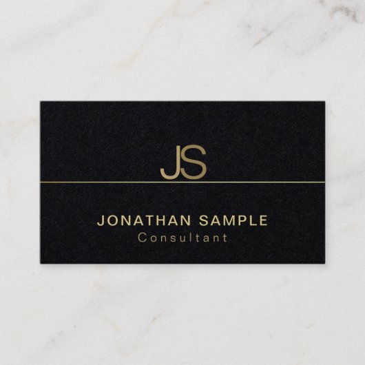 Luxe Premium Zwart Elegant Monogram Modern Visitekaartje (Voorkant)