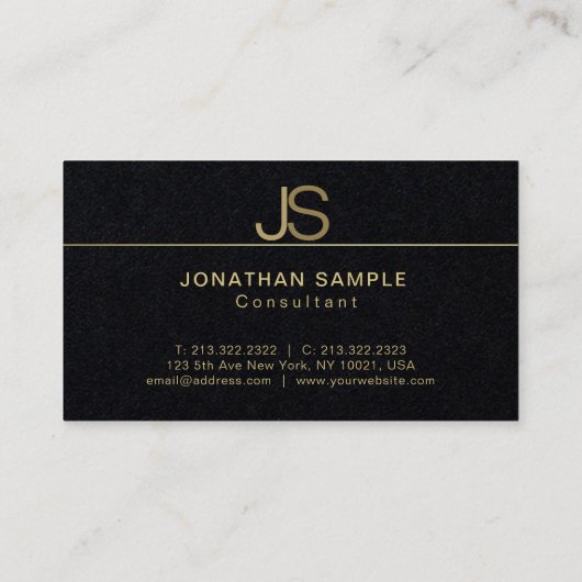 Luxe Premium Zwart Elegant Monogram Modern Visitekaartje (Achterkant)