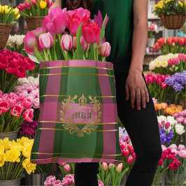 Luxe Preppy Chique Geruite Monogram Roze en Groen Tote Bag