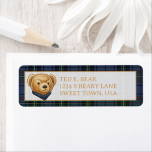 Luxe Preppy Geruite Kerst Teddybeer Etiket