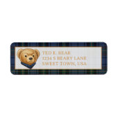 Luxe Preppy Geruite Kerst Teddybeer Etiket (Voorkant)