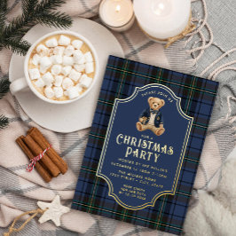 Luxe Preppy Geruite Kerst Teddybeer Folie Uitnodiging
