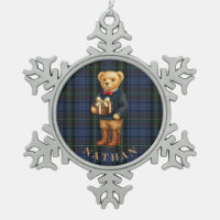 Luxe Preppy Geruite Kerst Teddybeer Fotokaart