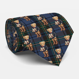 Luxe Preppy Geruite Kerst Teddybeer Stropdas