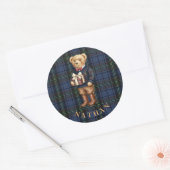 Luxe Preppy Geruite Kerstteddybeer Ronde Sticker (Envelop)