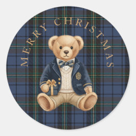 Luxe Preppy Geruite Teddibeer Ronde Sticker