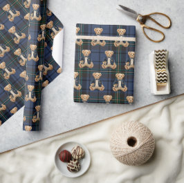 Luxe Preppy Geruite Teddydbeer Cadeaupapier