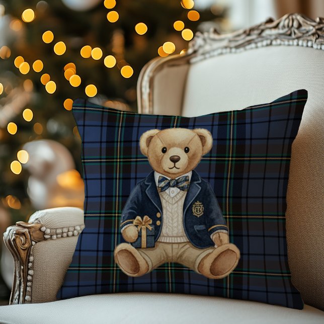 Luxe Preppy Geruite Teddydbeer Kussen (Creator heeft geüpload)