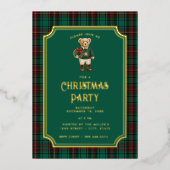 Luxe Preppy Plaid Christmas Teddy Bear Folie Uitnodiging (Voorkant)