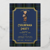 Luxe Preppy Plaid Christmas Teddy Bear Folie Uitnodiging (Voorkant)