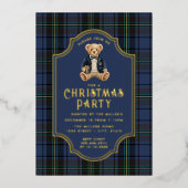 Luxe Preppy Plaid Christmas Teddy Bear Folie Uitnodiging (Voorkant)