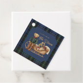 Luxe Preppy Plaid Christmas Teddy Bear Photo Card Bedankjes Labels (In situ)