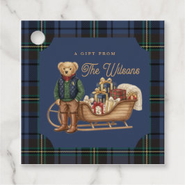 Luxe Preppy Plaid Christmas Teddy Bear Photo Card Bedankjes Labels