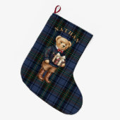 Luxe Preppy Plaid Christmas Teddy Bear Photo Card Grote Kerstsok (Voorkant (Hangend))
