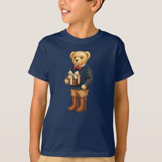 Luxe Preppy Plaid Christmas Teddy Bear T-shirt (Voorkant)