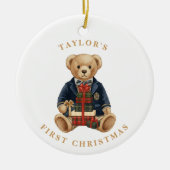 Luxe Preppy Plaid Teddy Bear | 1st Christmas Keramisch Ornament (Voorkant)