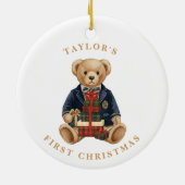 Luxe Preppy Plaid Teddy Bear | 1st Christmas Keramisch Ornament (Achterkant)