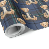 Luxe Preppy Plaid Teddy Bear Cadeaupapier (Rol Hoek)