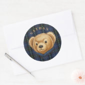 Luxe Preppy Plaid Teddy Bear Head Ronde Sticker (Envelop)