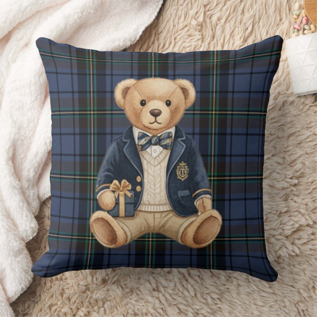 Luxe Preppy Plaid Teddy Bear Kussen (Deken)