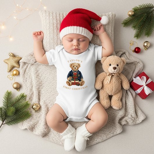 Luxe Preppy Plaid Teddybeer | 1e Kerstmis Romper
