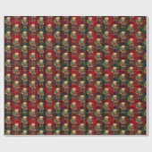 Luxe Preppy Rode Geruite Kerst Teddybeer Cadeaupapier (Vlak)