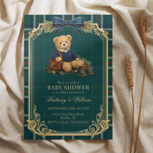 Luxe Preppy Teddybeer Geruite Baby Shower