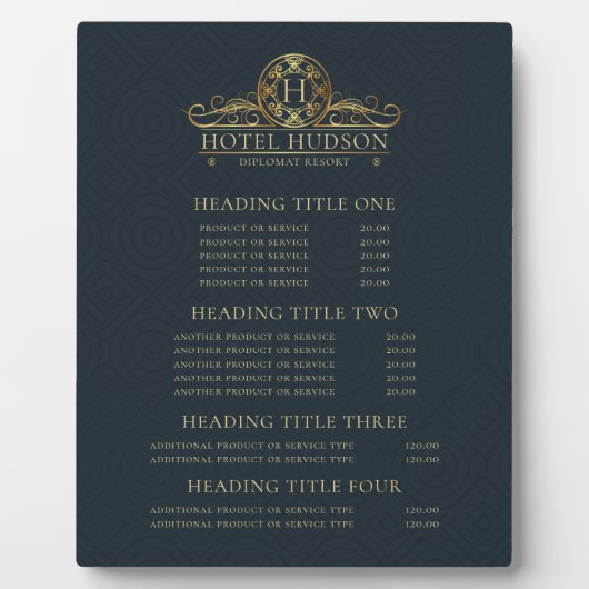 Luxe prijs en servicesdisplay voor hotels fotoplaat (Voorkant)