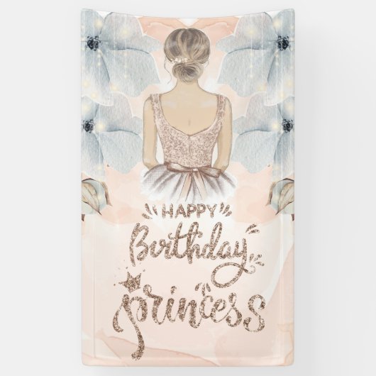 Luxe Prinses Gelukkige Verjaardag Beige glitter Spandoek (Verticaal)