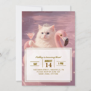 Luxe Prinses Kat op Roze Flamingo Zwembad Drijver Kaart