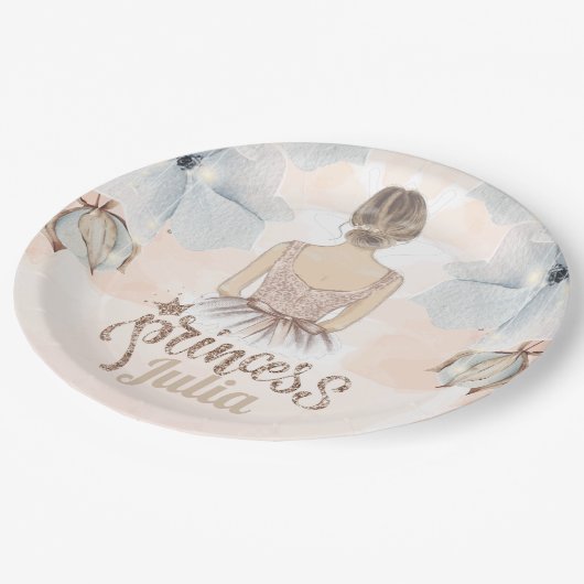 Luxe Prinses Verjaardag Beige glitter Personaliser Papieren Bordje (Gekanteld)