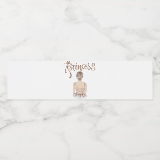 Luxe Prinses Verjaardag glitter Waterfles Etiket (Enkel label)