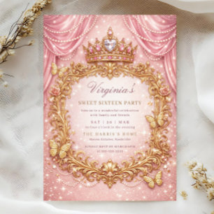 Luxe Prinsessen Kroon Roze Goud Sweet 16 Verjaarda Kaart