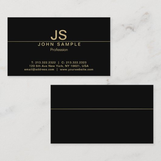 Luxe Professional Creative Black Gold Monogram Visitekaartje (Voorkant / Achterkant)