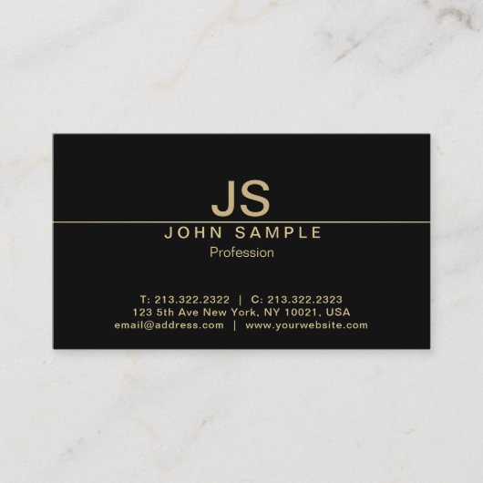 Luxe Professional Creative Black Gold Monogram Visitekaartje (Voorkant)