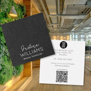 Luxe professionele eenvoudige zwarte leer vierkante visitekaartje