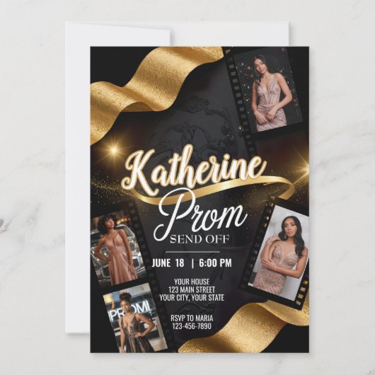 Luxe Prom Stuur Off Gouden Ribbon Film Roll Kaart (Voorkant)