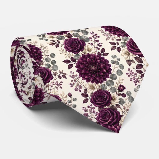 Luxe Pruim Dahlia & Roos Bloemstuk Stropdas (Opgerold)