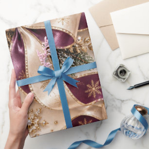 Luxe Pruim Goud Kerstlinten Cadeaupapier