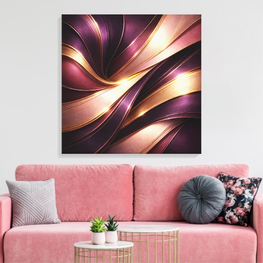 Luxe pruim & goud vloeiende abstracte canvas kunst (Insitu (Woonkamer))