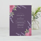 Luxe Pruim Magenta Bloem Bruiloft Kaart (Staand voorkant)