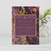 Luxe Pruim Paarse Marmer Save The Date (Staand voorkant)
