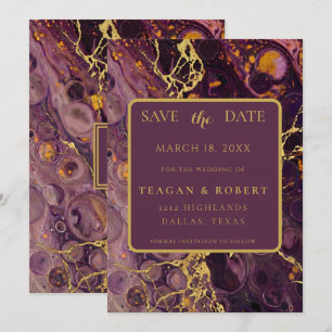 Luxe Pruim Paarse Marmer Save The Date