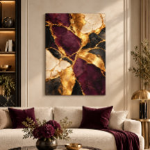 Luxe Pruim Zwart Goud Kintsugi Abstracte Kunst