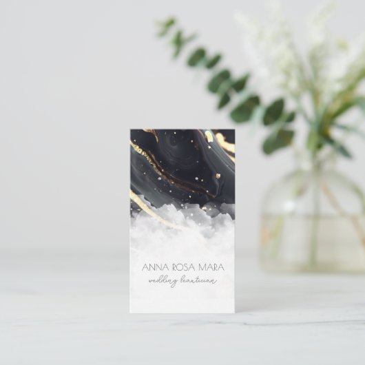 *~* Luxe QR Agaat Zwart Goud Wit Glam AP66 Visitekaartje (Staand voorkant)