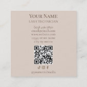 Luxe QR-code Beige en Goud Wimpertechnicus Vierkante Visitekaartje (Achterkant)