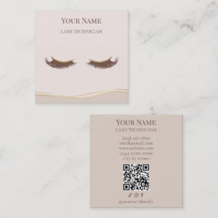 Luxe QR-code Beige en Goud Wimpertechnicus Vierkante Visitekaartje