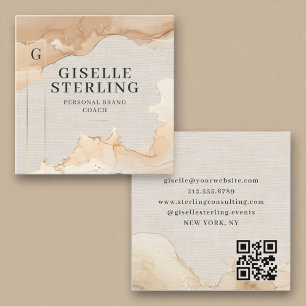 Luxe QR-code linnen waterverf goud folie  Vierkante Visitekaartje